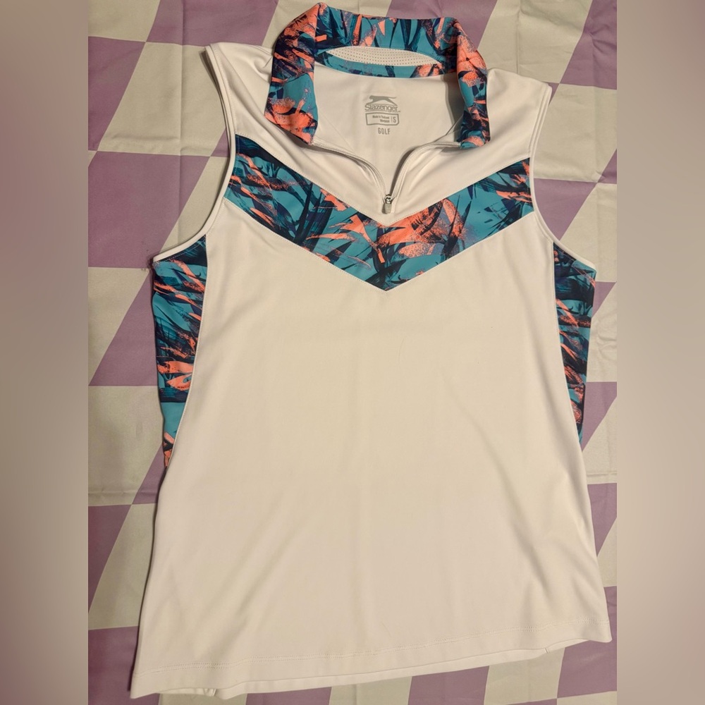 Slazenger Women's Sleeveless Golf Polo – Tropical Chevron Print - Picture 5 of 6